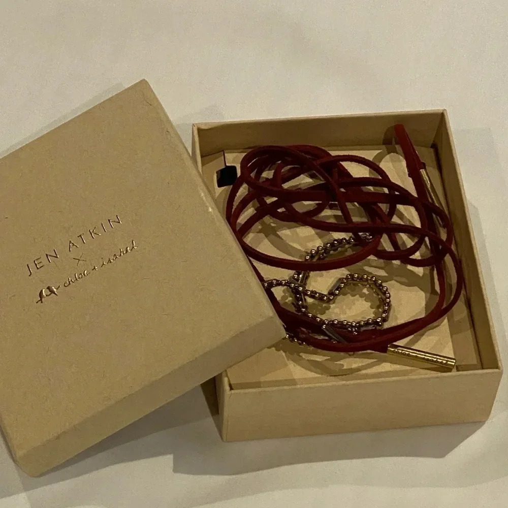 Jen Atkin Chloe + Isabel Red Leather Crystal Lariat Necklace or Headpiece - Picture 4 of 5